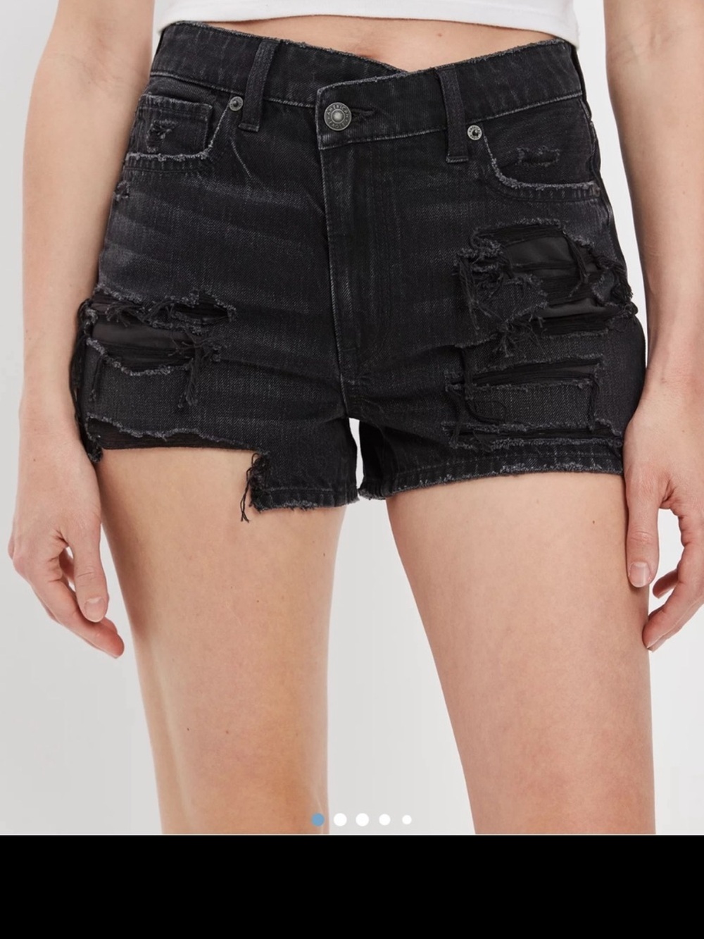 American Eagle Outfitters Black Distressed High-Rise Denim Shorts